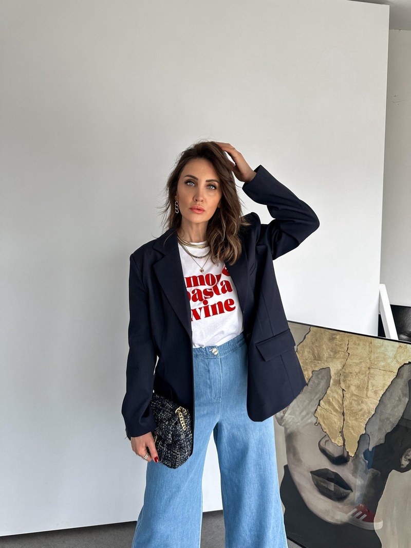 Lacivert Tek Düğmeli Blazer Ceket