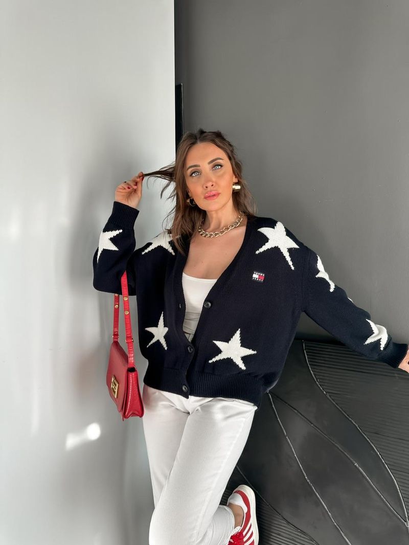 Lacivert Yıldız Desenli Tommy Hırka