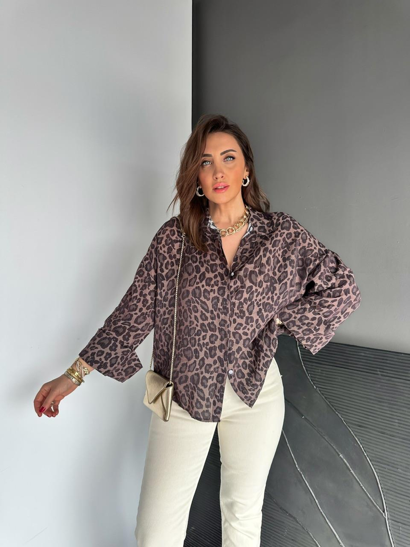 Leopar Desenli Double Kol Gömlek