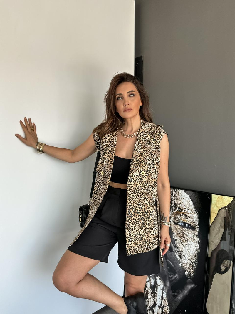 Leopar Kuşaklı Tasarım Yelek
