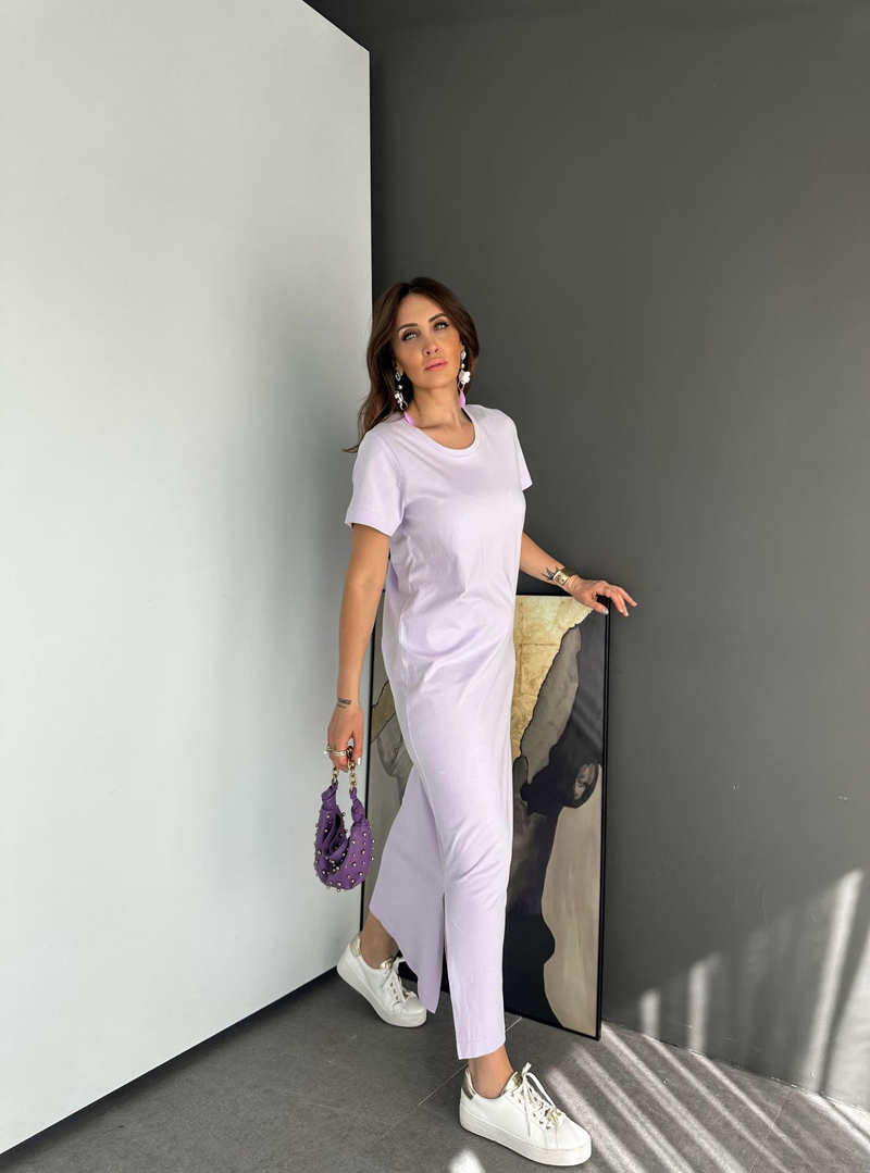 Lila Organic Cotton Yırtmaçlı Elbise