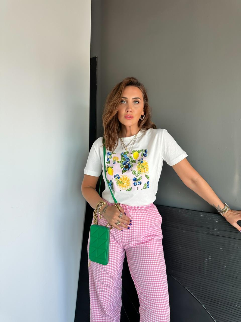 Limon Baskılı Pembeli Basic Tshirt