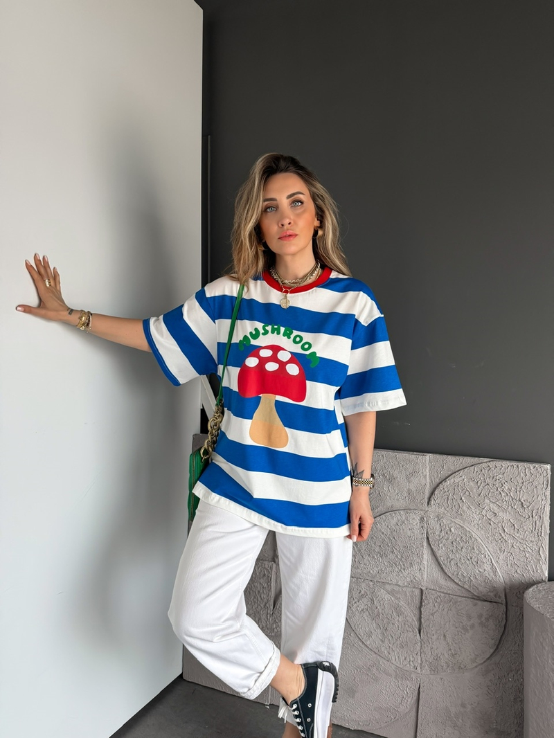 Mavi Çizgili Mushroom Tshirt