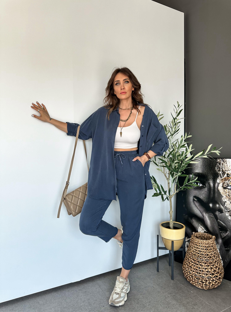 Mavi Gömlekli Cotton Takım