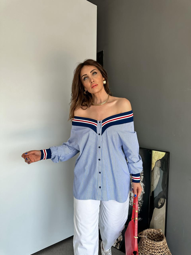 Mavi Madonna Yaka Tasarım Gömlek