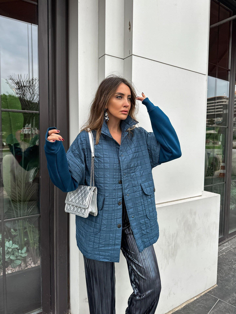 Mavi Sweat Detaylı Çıtçıtlı Ceket