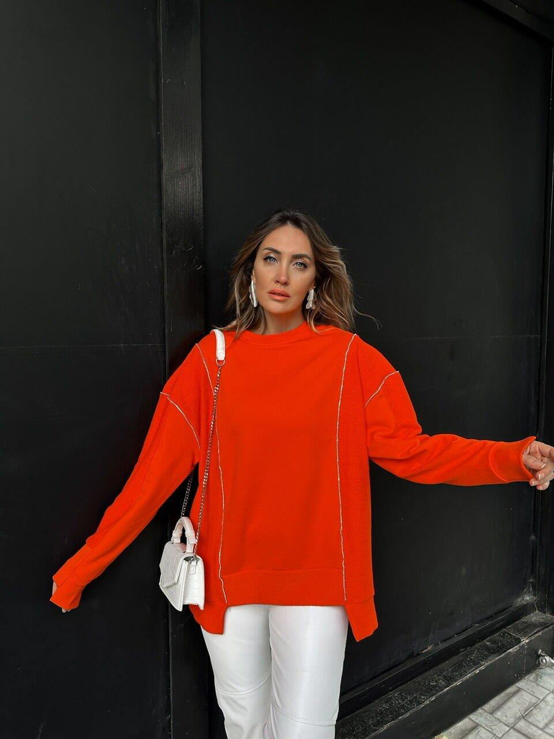 Nar Çiçeği Asimetrik Taşlı Sweatshirt