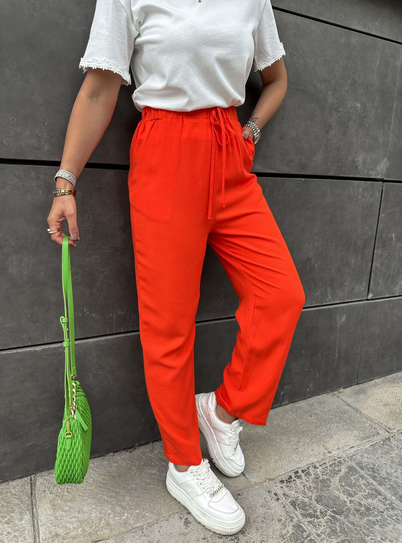 Nar Çiçeği Beli Lastikli Bol Pantolon