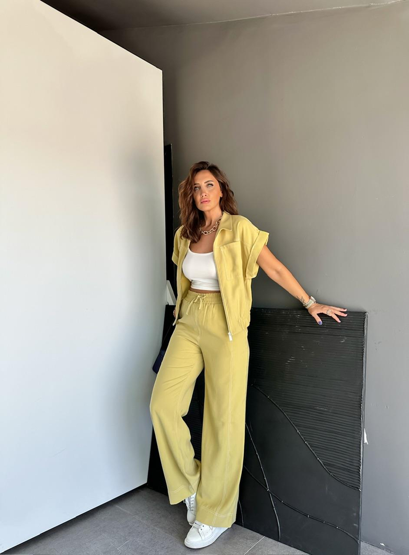 Naturel Sarı Dikişli Premium Casual Takım