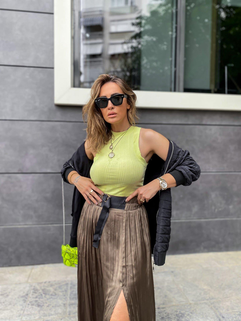 Neon Yeşil Fitilli Halter Crop