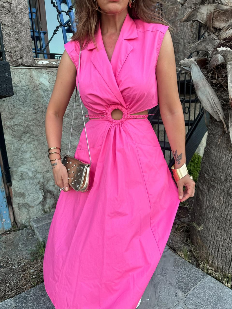 Pembe Bel Dekolteli Orijinal Elbise