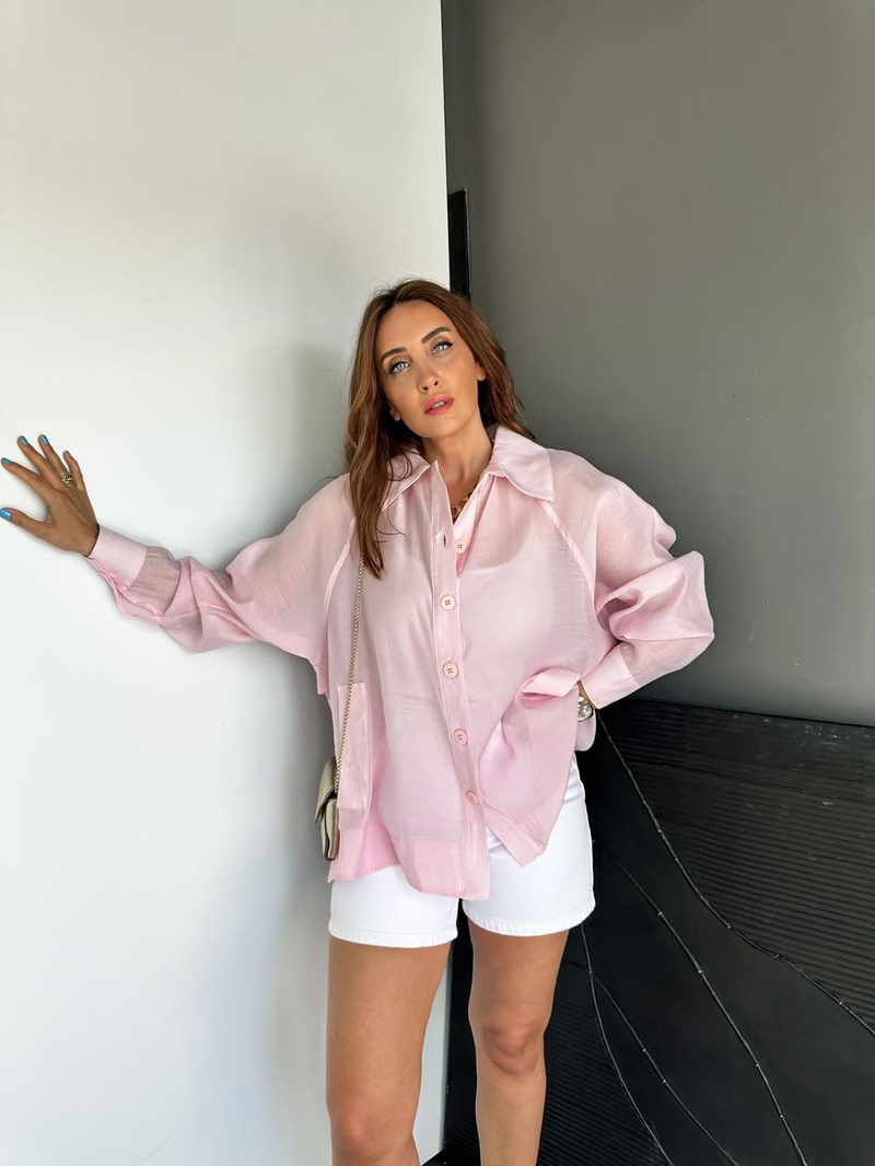 Pembe Düğmeli Salaş Tasarım Gömlek