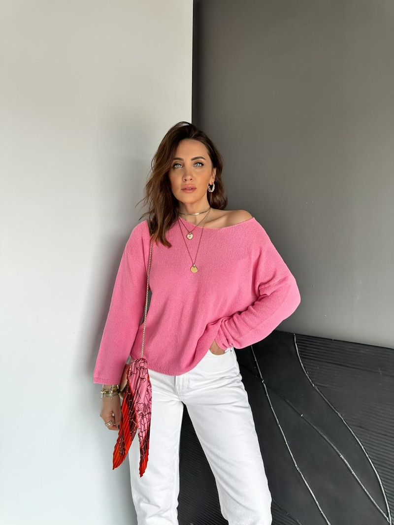 Pembe Merserise Dökümlü Basic Kazak