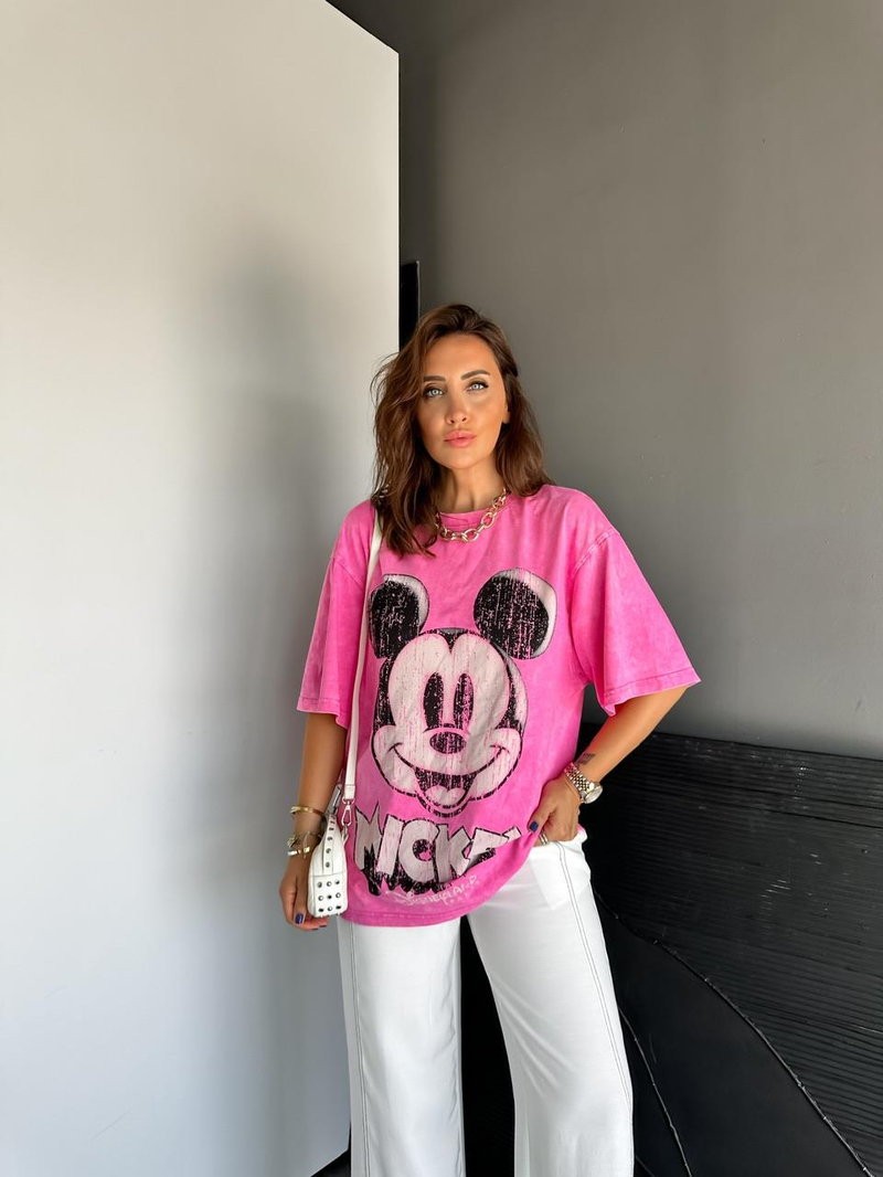 Pembe Yıkamalı Disney Tshirt