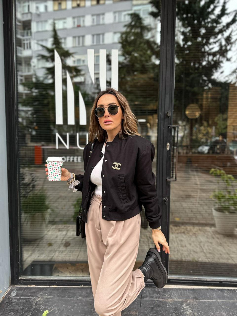 Siyah Crop Bomber Ceket