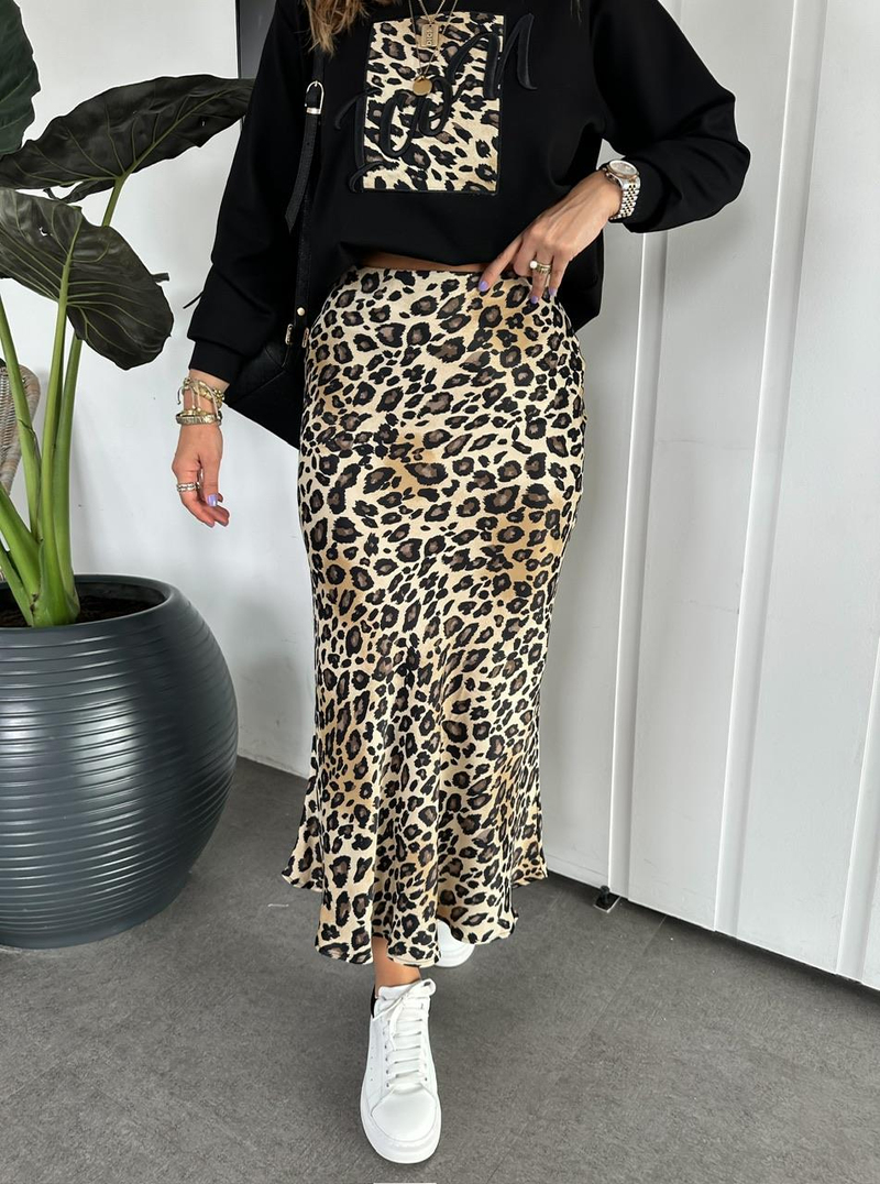 Siyah Desenli Leopar Etek