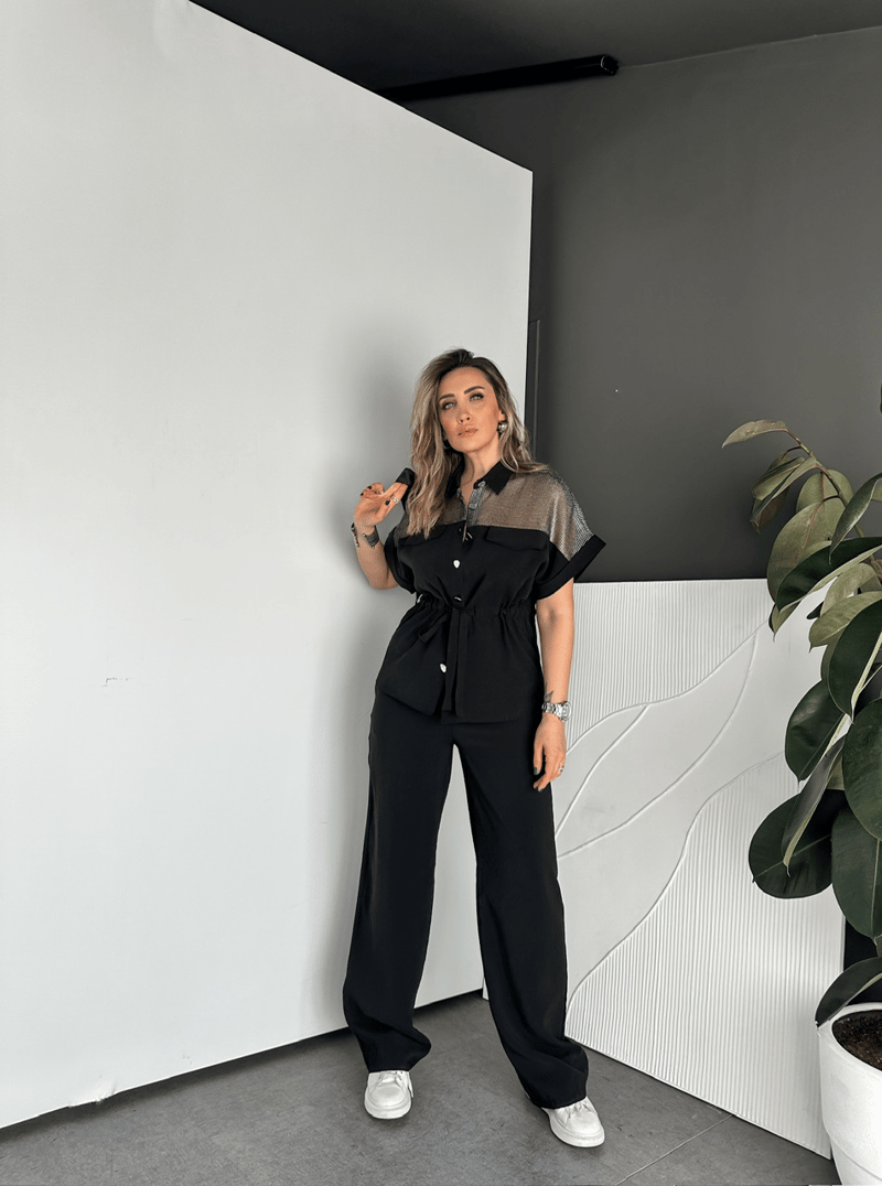 Siyah Gümüş Fileli Premium Takım