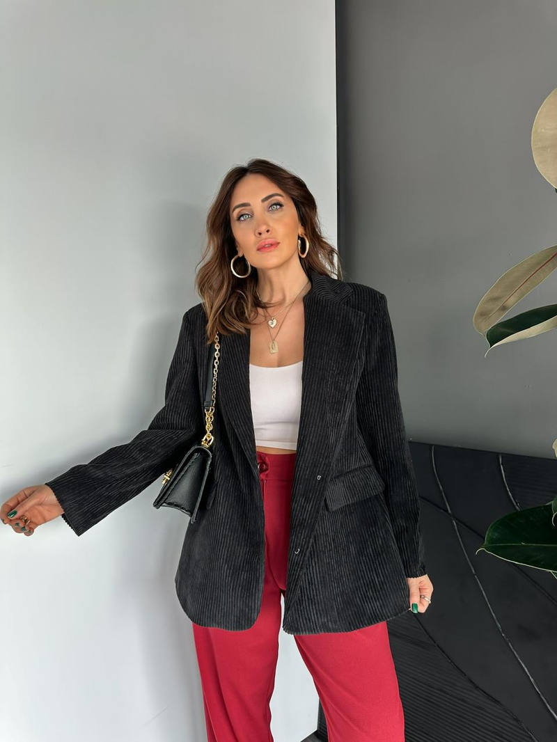 Siyah Kadife Blazer Ceket