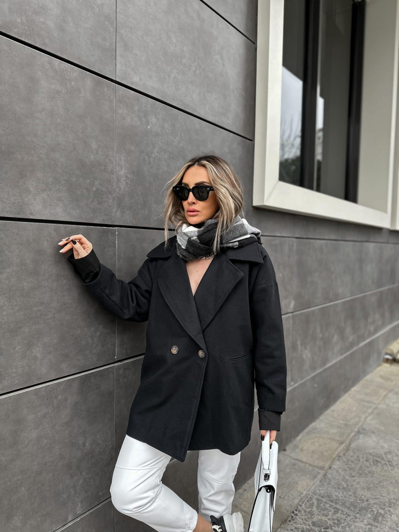 Siyah Kaşe Oversize Kaban