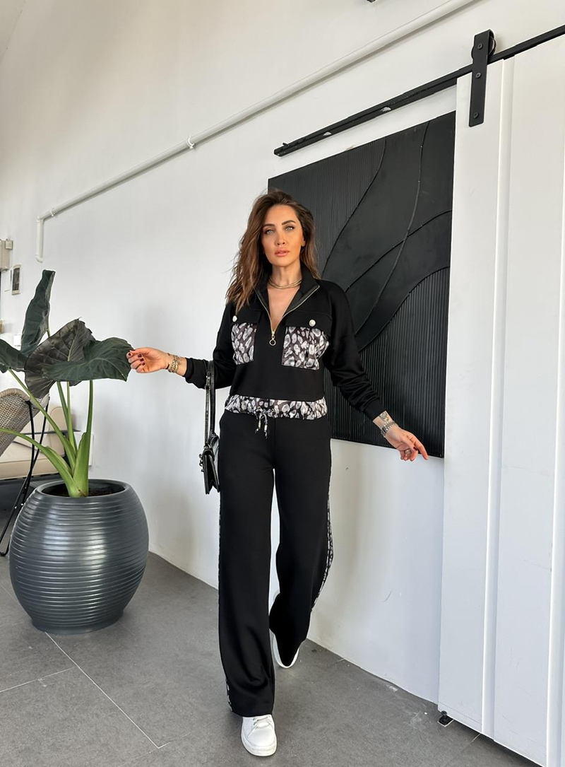 Siyah Leopar Parçalı Modal Takım