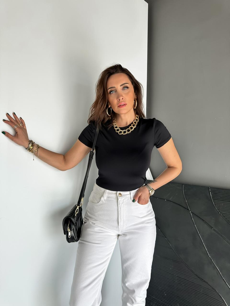 Siyah Likralı Cotton Orijinal Tshirt