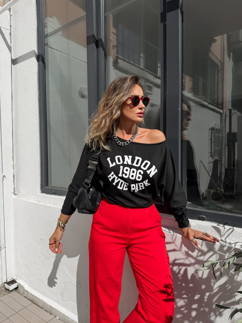 Siyah London Tek Omuz Tshirt