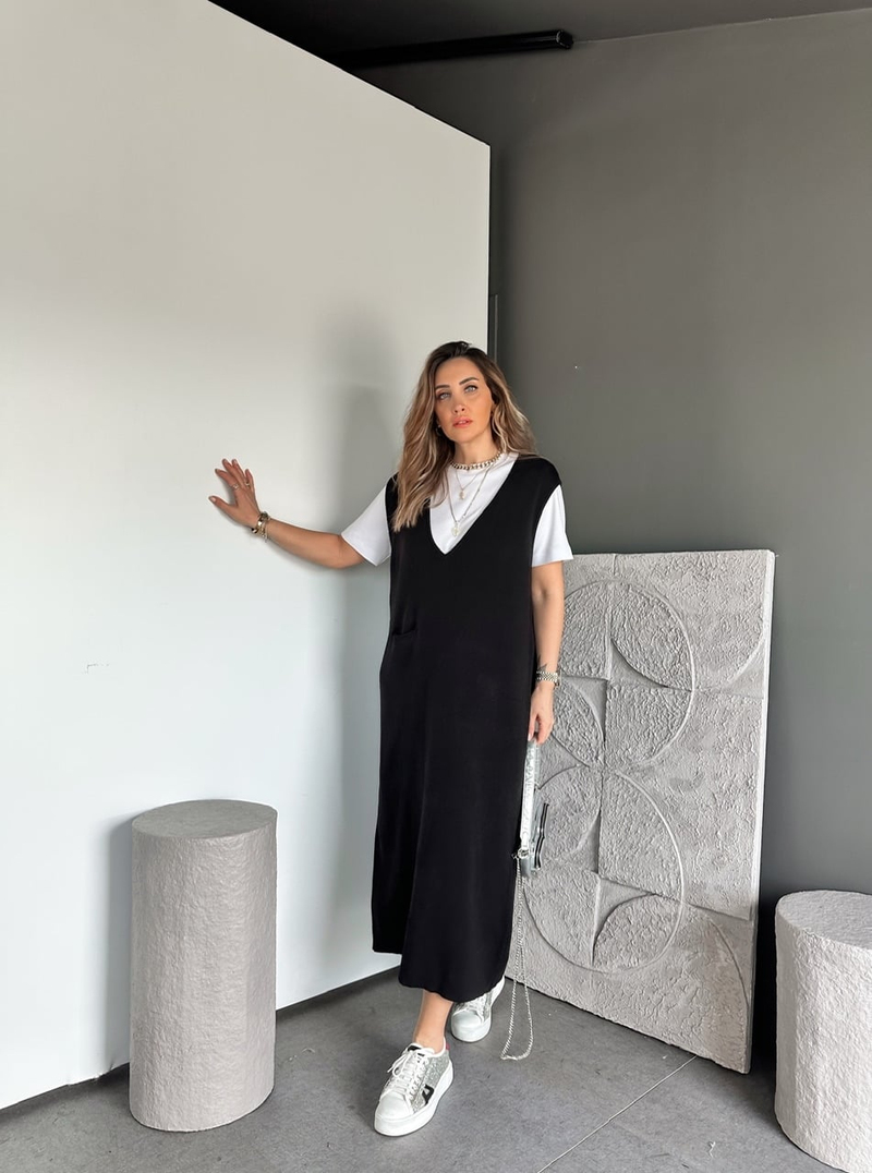 Siyah Marka Model Cepli Triko Elbise