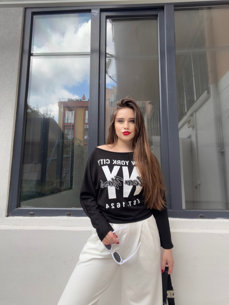 Siyah NY City Baskılı T-Shirt