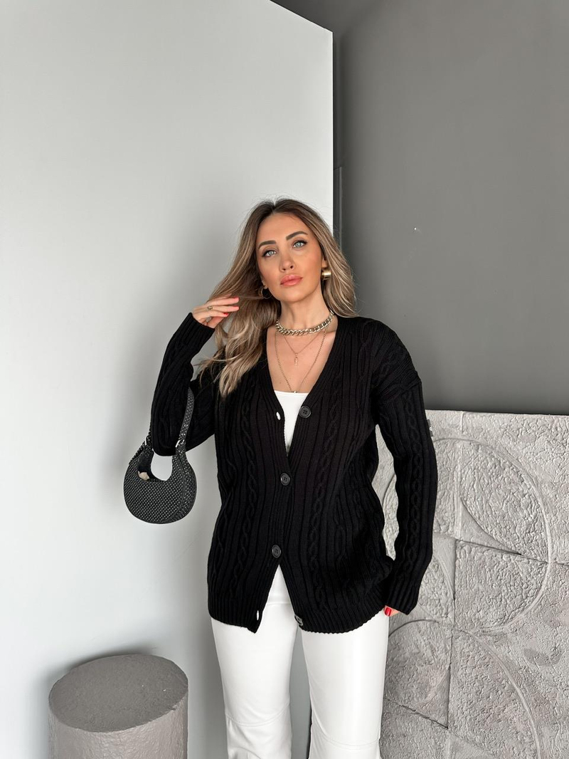 Siyah Saç Örgülü Marka Model Hırka