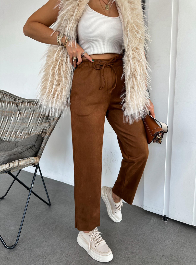 Taba Beli Lastikli Süet Pantolon