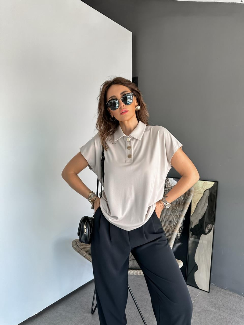 Taş Gold Düğmeli Modal Tshirt