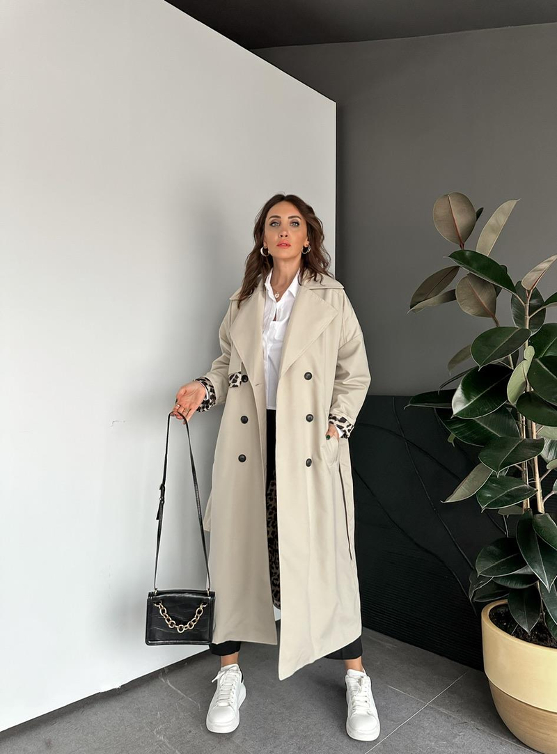 Taş Leopar Detaylı Trençkot 