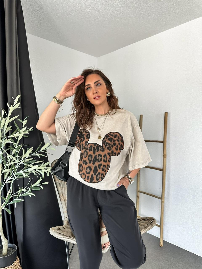 Taş Leopar Mickey Figürlü Tshirt