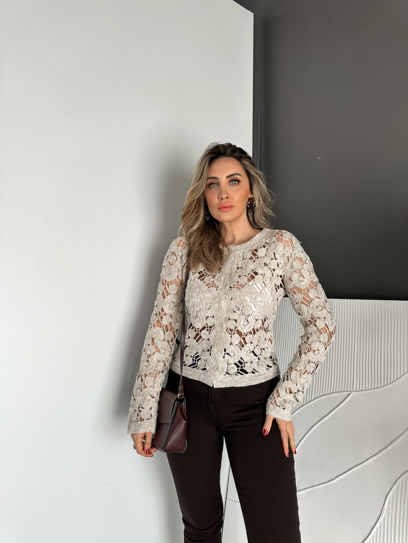 Taş Motifli Düğmeli Merserize Hırka