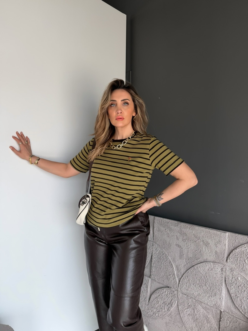 Yeşil Çizgili Cotton Ami Tshirt