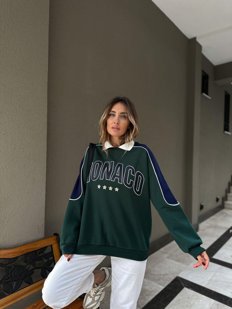 Yeşil Monaco Yakalı Sweatshirt
