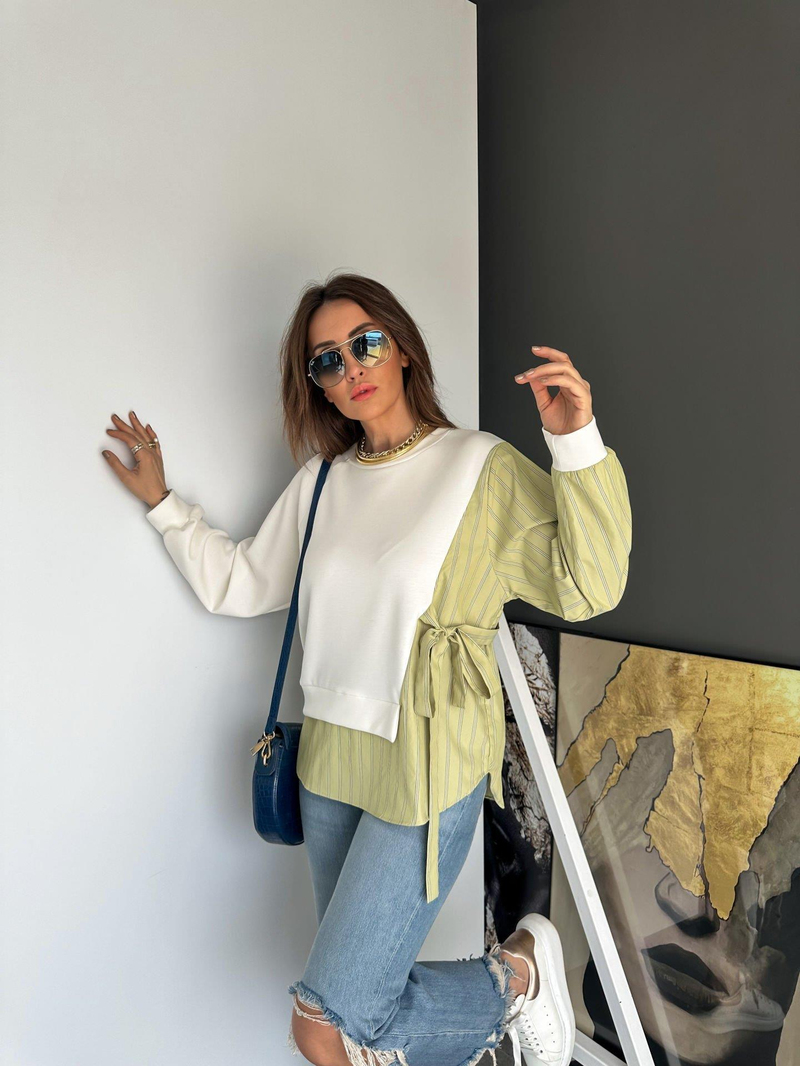 Yeşil Parçalı Gömlek Detaylı Tasarım Sweatshirt