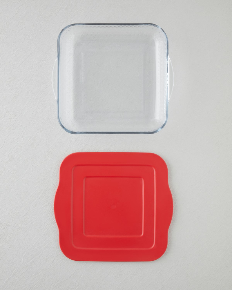Bake&Serve Cam Kapaklı Kare Fırın Kabı 27 cm Kırmızı