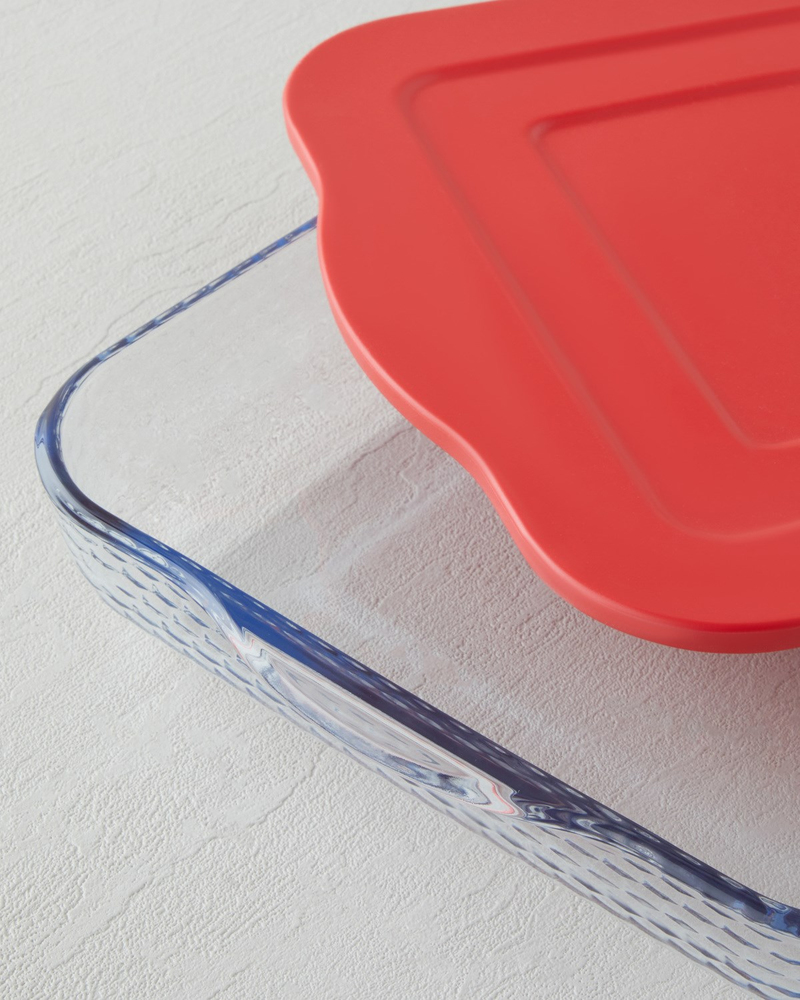 Bake&Serve Cam Kapaklı Kare Fırın Kabı 27 cm Kırmızı