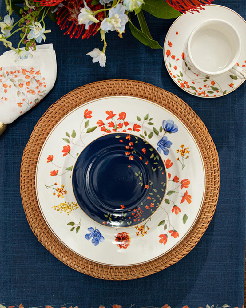 Belleza New Bone China Pasta Tabağı 15 cm Lacivert-Turuncu-Yeşil