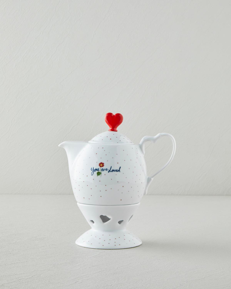 Beloved Porselen Isıtıcılı Demlik Seti 850 ml Beyaz