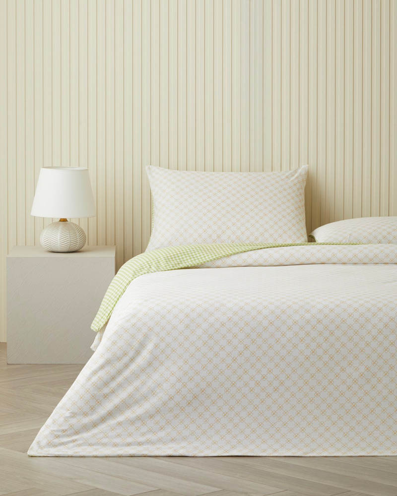 Bloomelle Pamuklu Çift Kişilik Nevresim Seti 200x220 cm Sarı-Yeşil