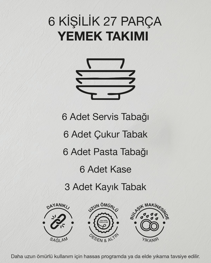 Bloomline Porselen Yemek Takımı 27 Parça 6 Kişilik Gold