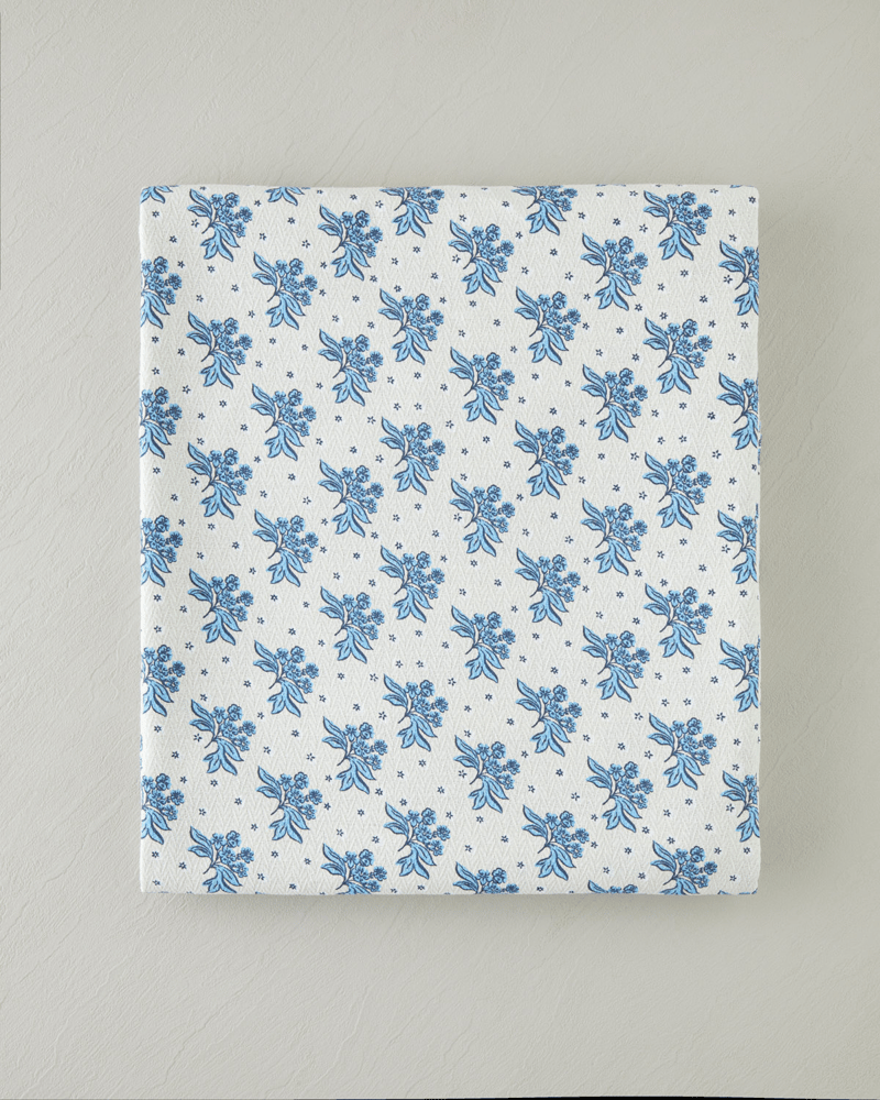 Blue Bouquet Baskılı Pamuklu Çift Kişilik Pike 200x220 cm Mavi