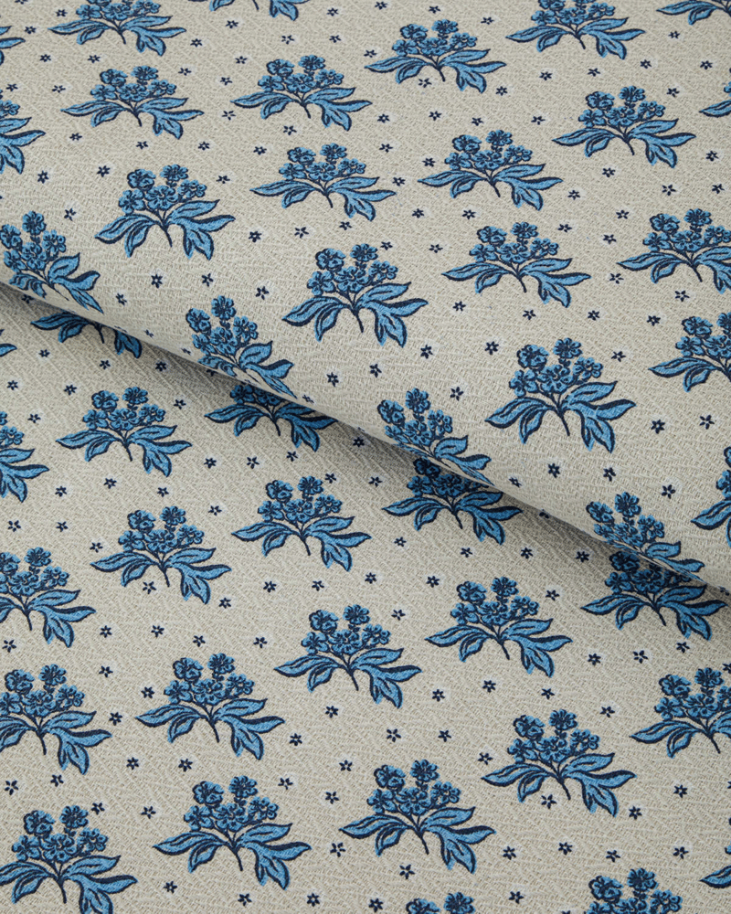 Blue Bouquet Baskılı Pamuklu Çift Kişilik Pike 200x220 cm Mavi