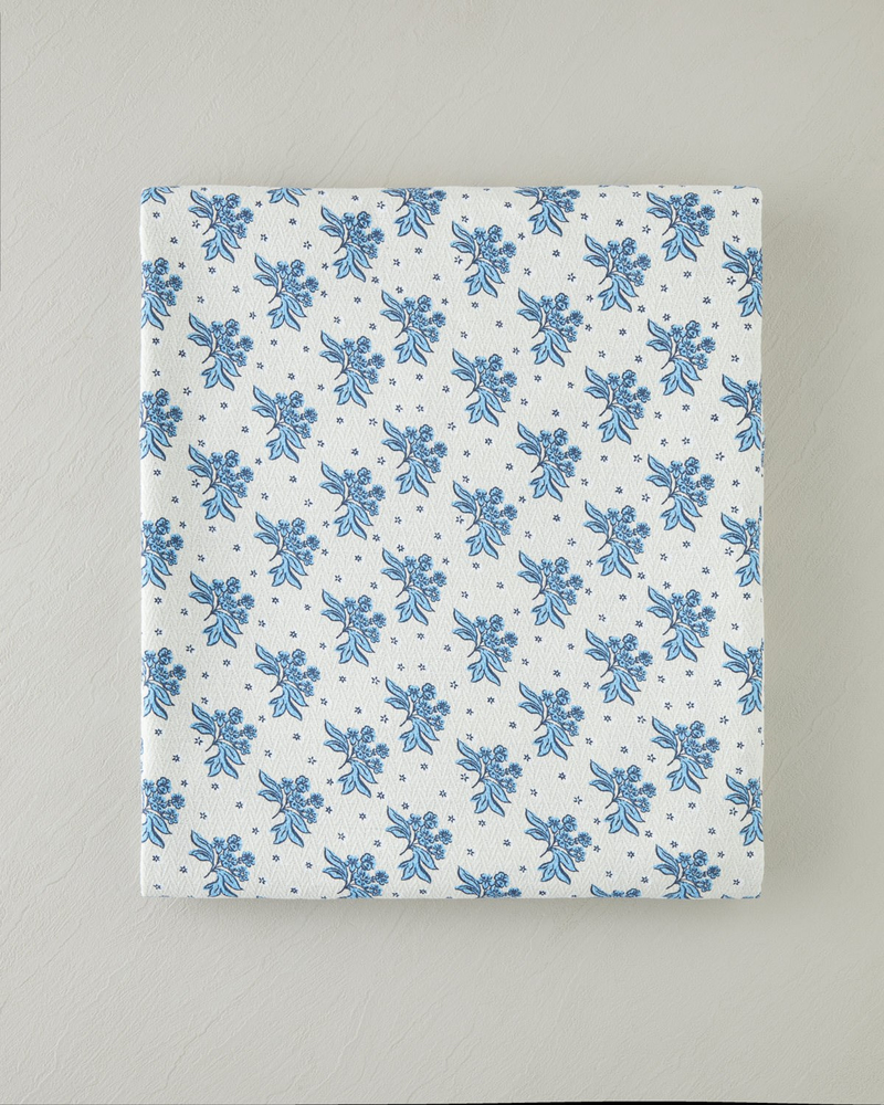Blue Bouquet Baskılı Pamuklu Tek Kişilik Pike 150x220 cm Mavi