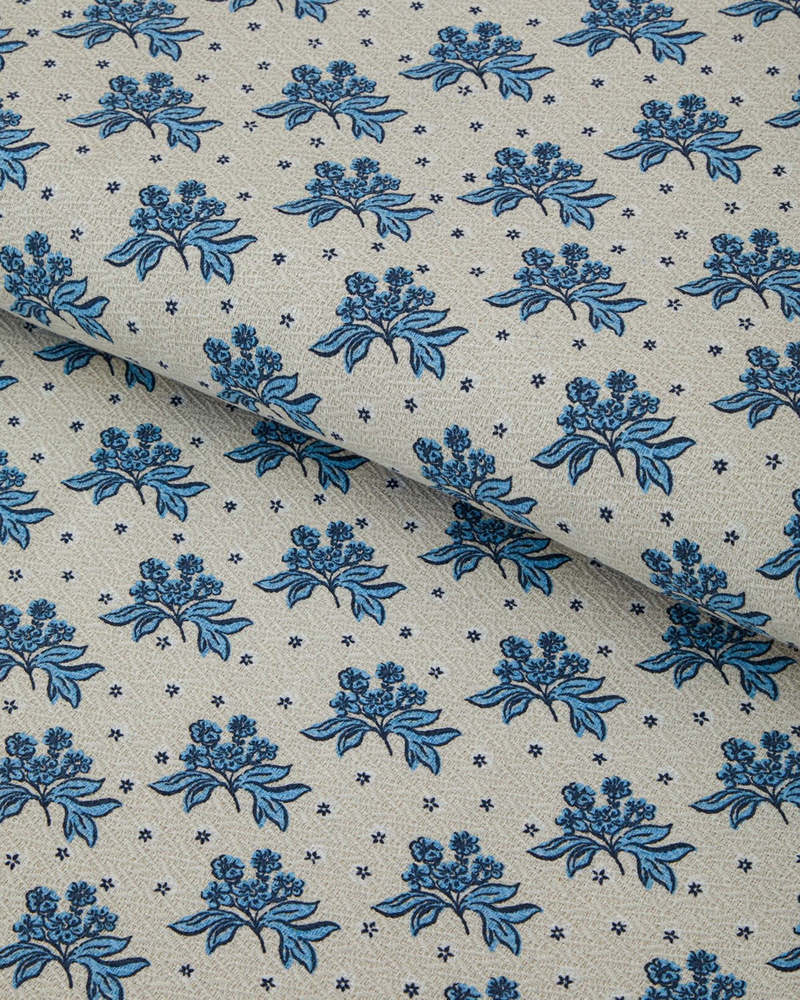 Blue Bouquet Baskılı Pamuklu Tek Kişilik Pike 150x220 cm Mavi