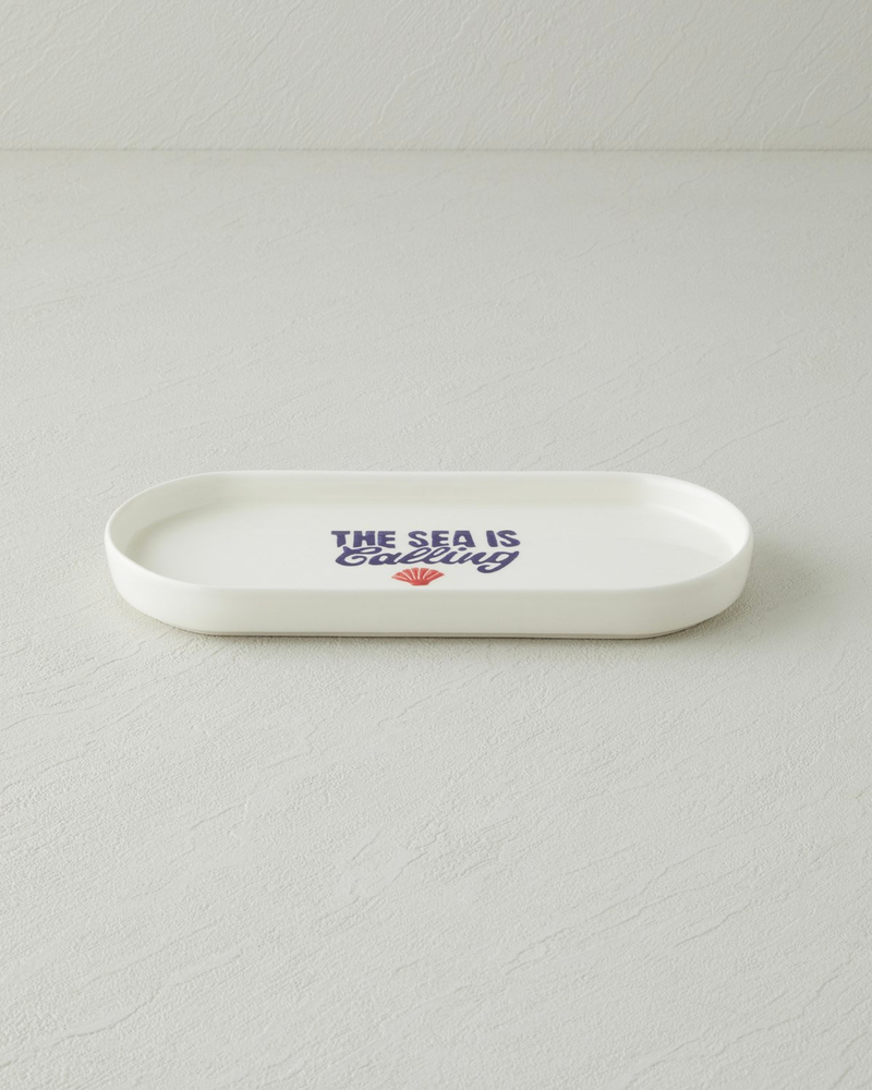 Blue Call Seramik Kayık Tabak 24x11 cm Lacivert-Kırmızı