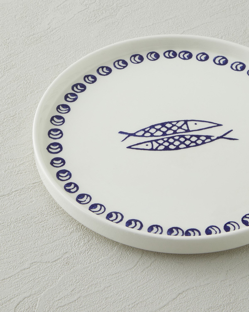Blue Fishy Seramik Pasta Tabağı 20 cm Beyaz - Lacivert