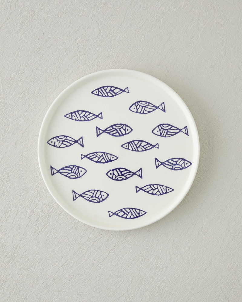 Blue Rhythm Seramik Pasta Tabağı 20 cm Beyaz - Lacivert